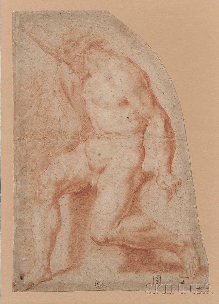 Appraisal: Bolognese School th Century Fragmentary Drawing of a Male Nude