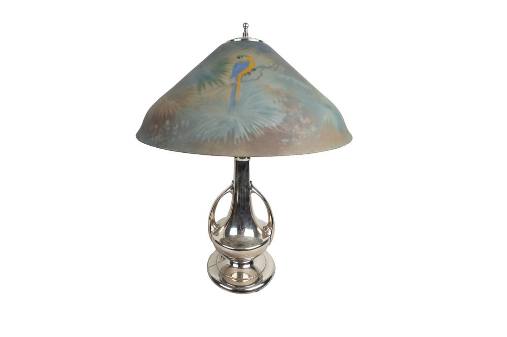 Appraisal: PAIRPOINT REVERSE-PAINTED SHADE TABLE LAMPthe shade signed the base stamped