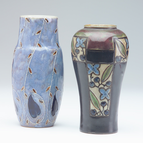 Appraisal: ROYAL DOULTON Two stoneware vases one decorated in cuerda seca