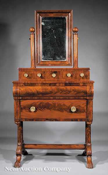 Appraisal: An American Classical Mahogany Dressing Table c rectangular mirror on