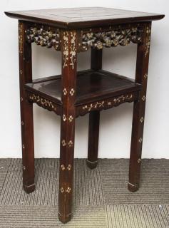 Appraisal: Chinese Mother Chinese hardwood stand table with second shelf inlaid