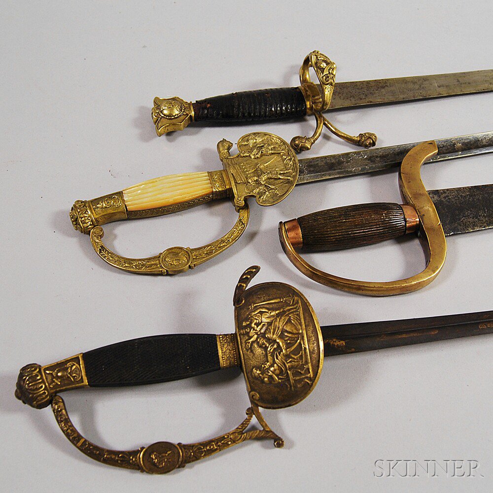 Appraisal: Four Swords a French sword with rubbed engraved motto to