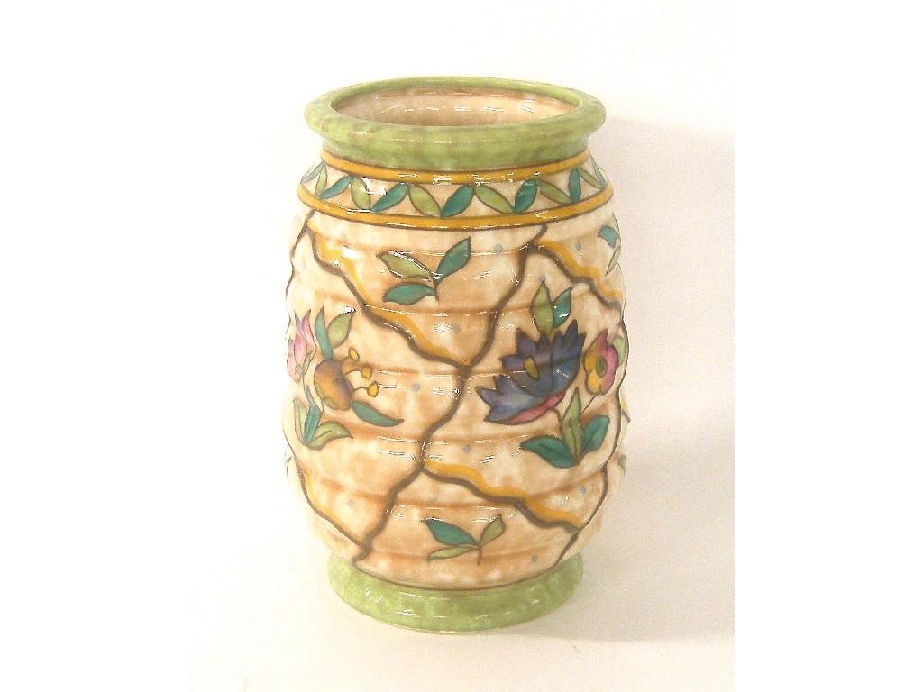 Appraisal: Charlotte Rhead Crown Ducal ribbed vase decorated with shaped panels