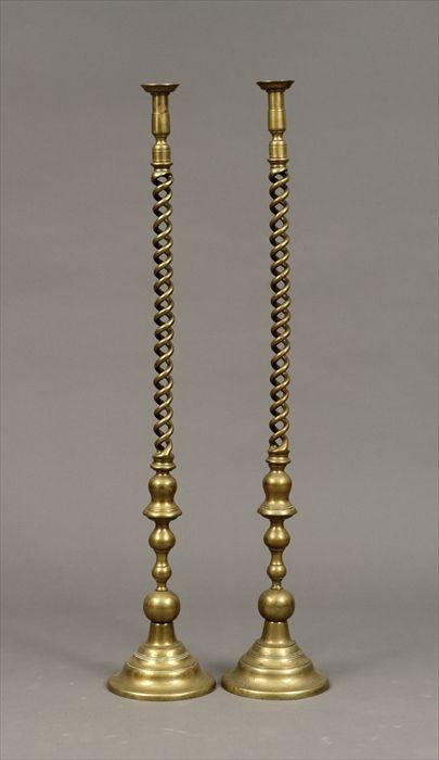 Appraisal: Pair of th Century-Style Brass Spiral-Twist Candlesticks in