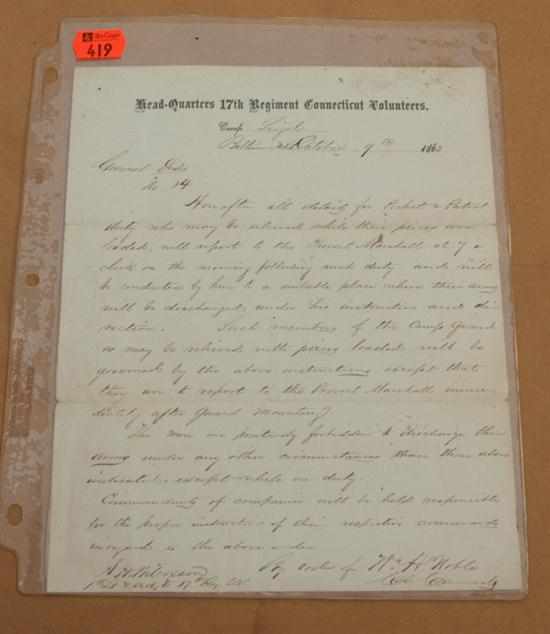 Appraisal: Civil War Document One item order on letterhead of th