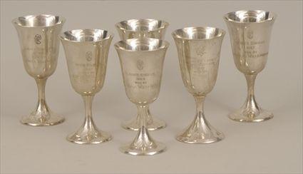 Appraisal: Six Gorham Sterling Silver Presentation Goblets in approx oz Provenance