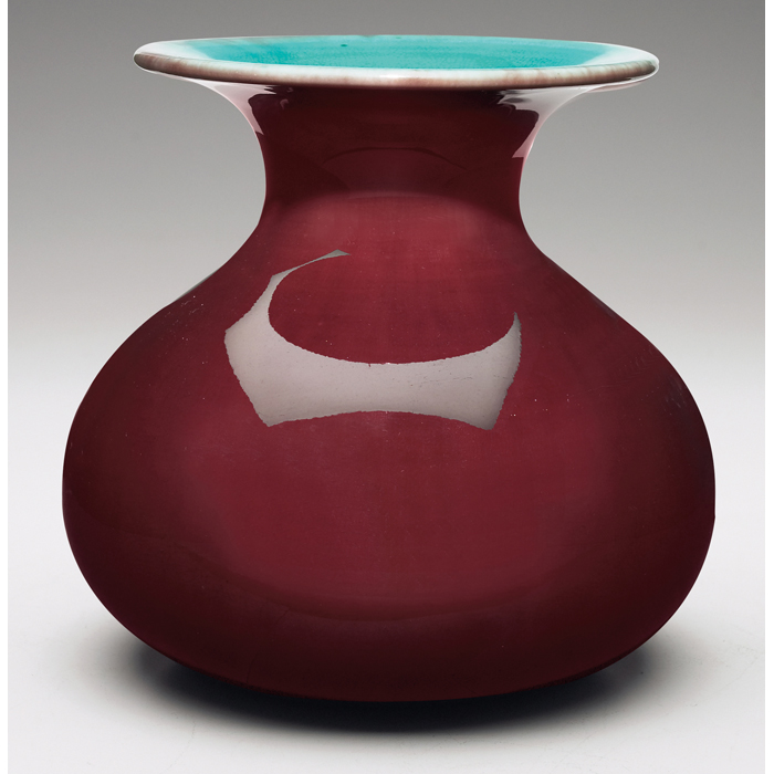 Appraisal: Rookwood vase bulbous shape Persian Red glaze with turquoise interior