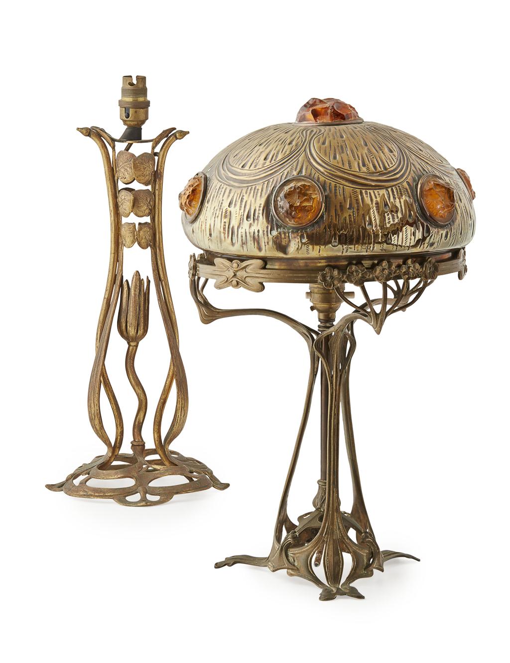 Appraisal: ART NOUVEAU GILT METAL TABLE LAMP CIRCA cast with whiplash