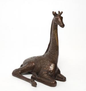 Appraisal: Giraffe Tabletop Sculpture in Bronzed Metal Small bronzed metal reclining