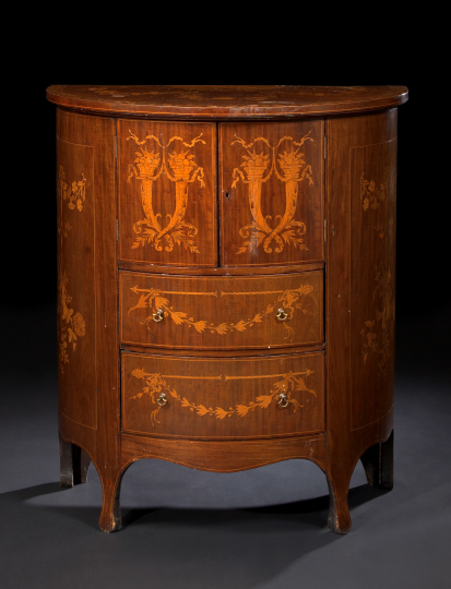 Appraisal: George III-Style Mahogany and Marquetry Demi-lune Cabinet late th century