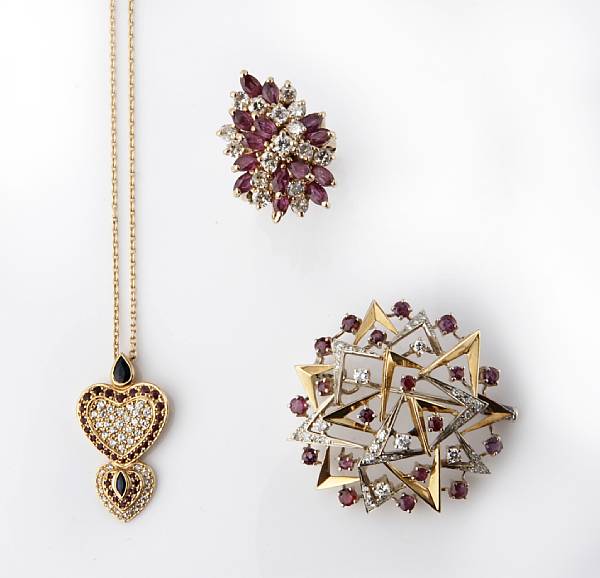 Appraisal: A collection of ruby diamond and k gold jewelry featuring