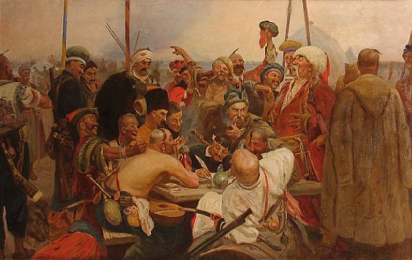 Appraisal: After Ilya Efimovich Repin Cossacks writing to the Sultan unsigned