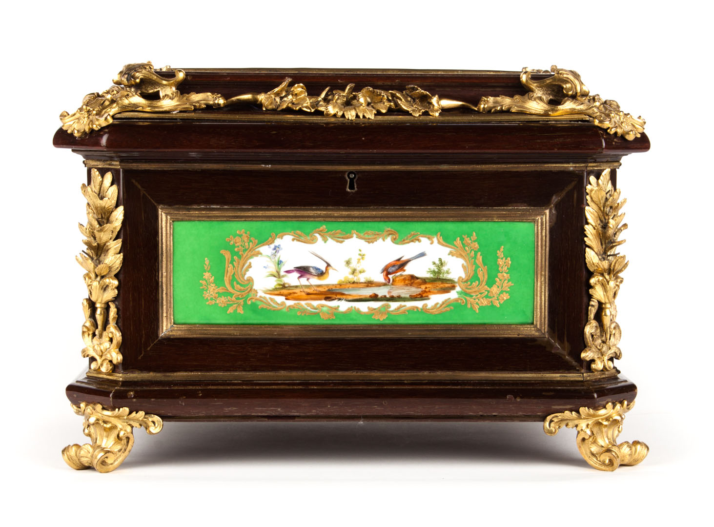 Appraisal: Louis XV style porcelain mounted jewelry casket Louis Phillippe style