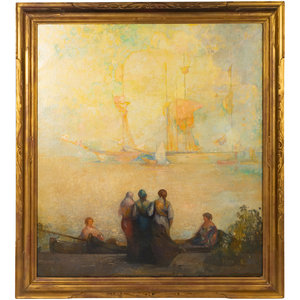 Appraisal: Ettore Caser Italian - Women at Harbor oil on canvas