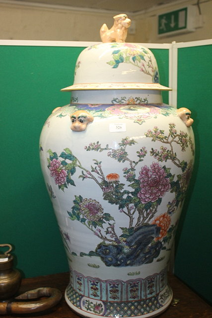 Appraisal: A PAIR OF LARGE REPRODUCTION CHINESE VASES and covers with