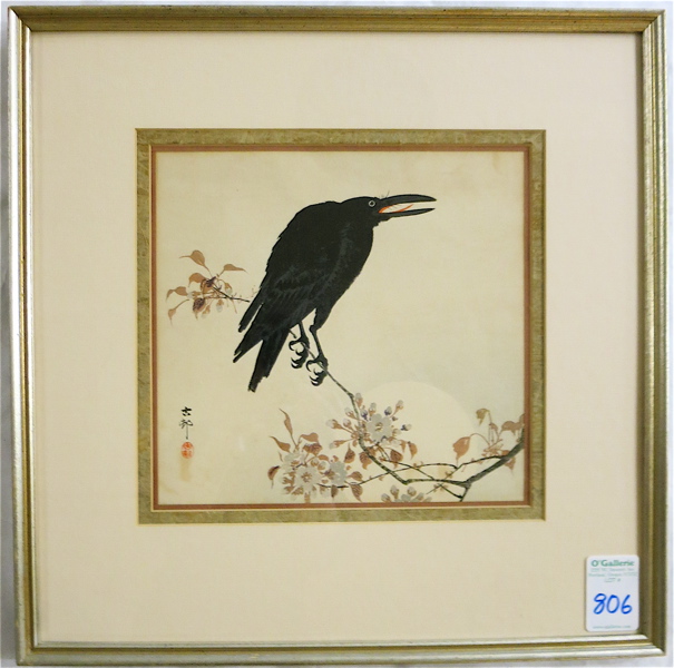 Appraisal: OHARA KOSON WOODCUT Japan - Raven Image measures x signed