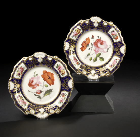 Appraisal: Good Pair of Regency Richly Gilded and Cobalt-Bordered Porcelain Dessert