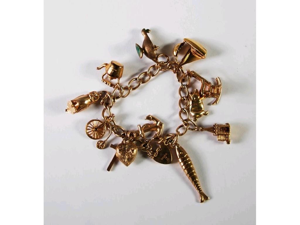 Appraisal: ct GOLD CHARM BRACELET the curb links each suspending twelve