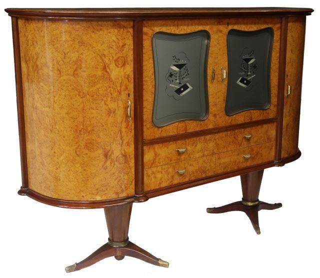 Appraisal: Italian mid-century modern burlwood bar cabinet in the manner of