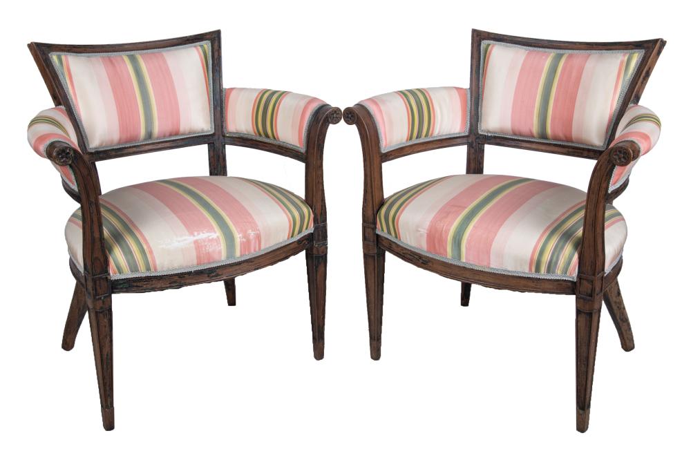 Appraisal: PAIR OF DIRECTOIRE STYLE PAINTED ARMCHAIR FRAMESCondition with wear to