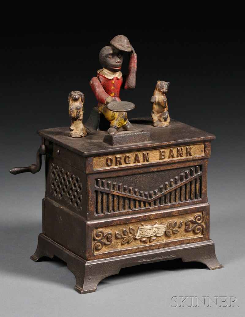 Appraisal: Polychrome and Painted Cast Iron Organ Bank with Cat and