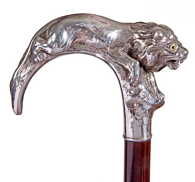 Appraisal: Silver Lion Cane Late th Century- A signed Sterling silver