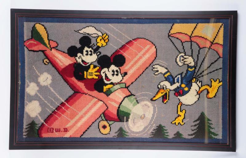 Appraisal: Mickey and Minnie In Airplane Framed Rug Shows Mickey and