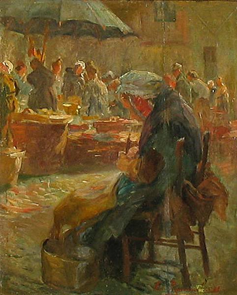 Appraisal: Emile Rommelaere Belgian - A market scene with busy stalls