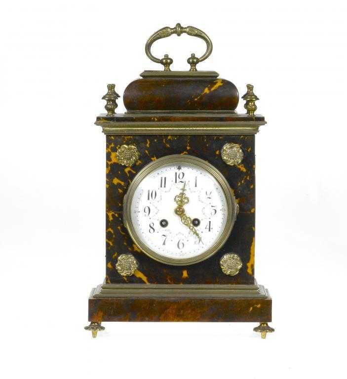 Appraisal: AN EDWARD VII TORTOISESHELL CLOCK the enamel dial with polychrome