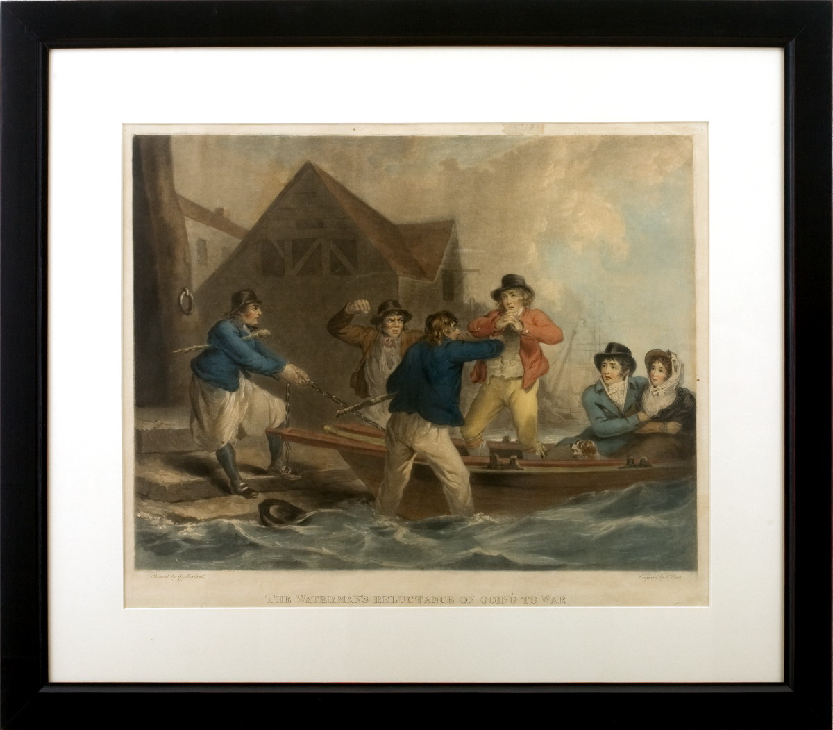 Appraisal: THE WATERMAN'S RELUCTANCE ON GOING TO WAR Handcolored mezzotint engraved