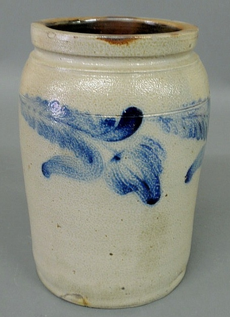 Appraisal: One-gallon stoneware jar with blue decoration h x dia