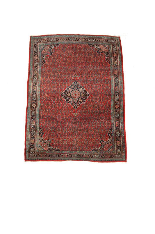 Appraisal: ORIENTAL RUG Room size Bijar ca Blue borders burgundy ground