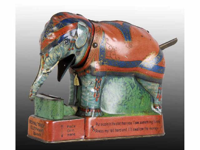 Appraisal: Tin Royal Trick Elephant Mechanical Bank Description Working well Trap