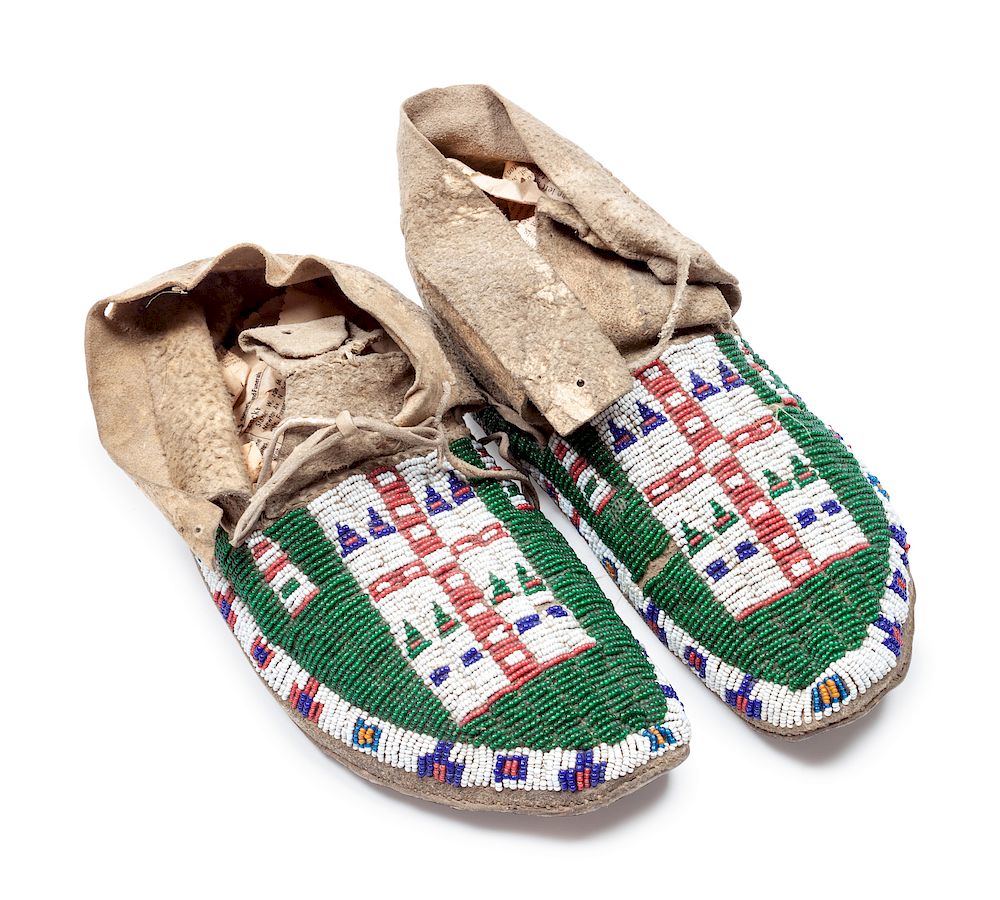 Appraisal: Northern Plains Beaded Buffalo Hide Moccasins length inches Northern Plains