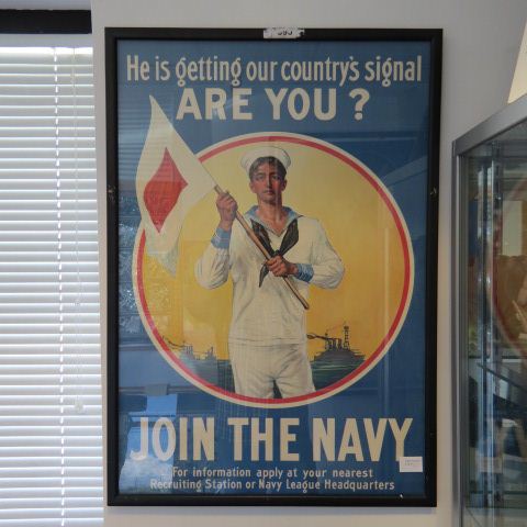 Appraisal: W W II Navy Poster with signal man ships all