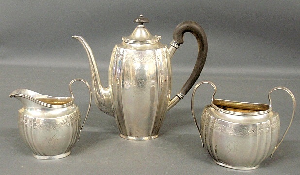 Appraisal: - Three-piece sterling silver tea service by Bailey Banks Biddle