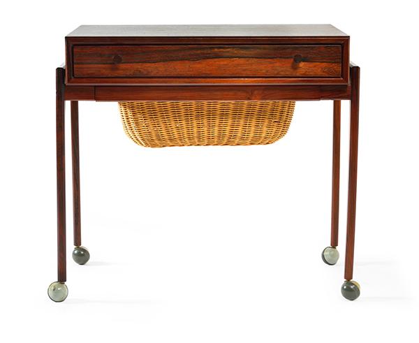 Appraisal: A DANISH SEWING TABLE c s Denmark Rosewood rattan under