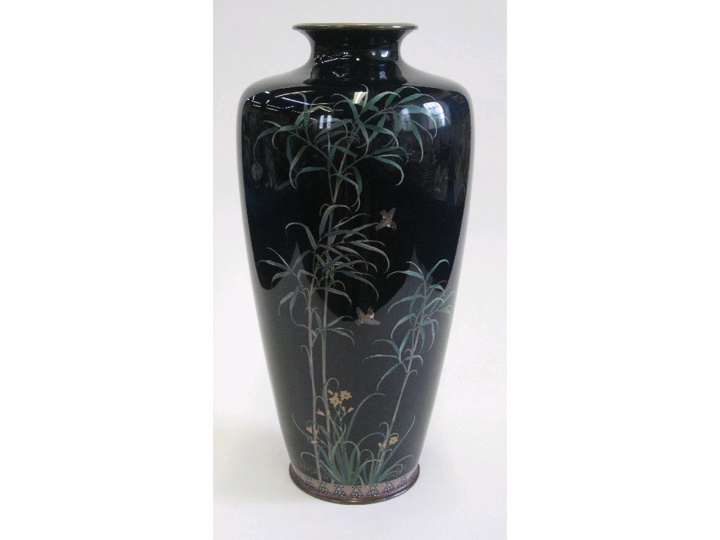 Appraisal: Meiji period cloisonne vase decorated with bamboo and flying birds