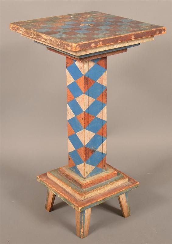 Appraisal: Vintage Folk Art Paint Decorated Game Table Vintage Folk Art