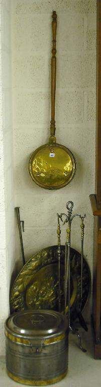 Appraisal: Brass and steel three piece fire iron companion set large