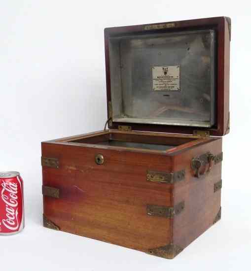 Appraisal: Early th c Benson Hedges humidor Brass bound case with