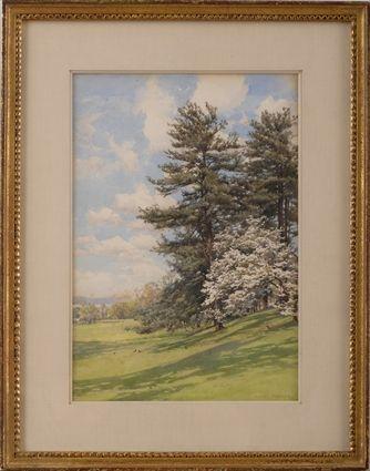 Appraisal: ALFRED PARSONS - SPRING LANDSCAPE WITH ROBINS Watercolor on paper