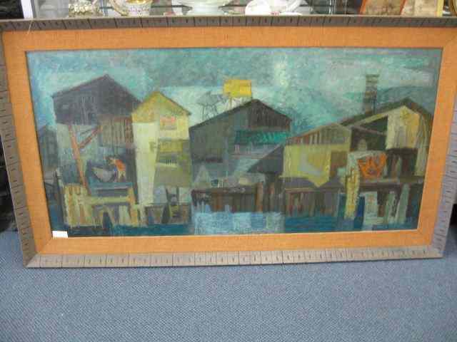 Appraisal: Robert Earle Wood Oil ''Wharves ofMonterey'' on masonite image area