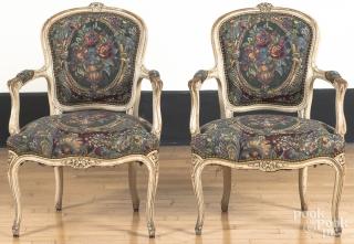 Appraisal: Pair of French painted fauteuils mid th c