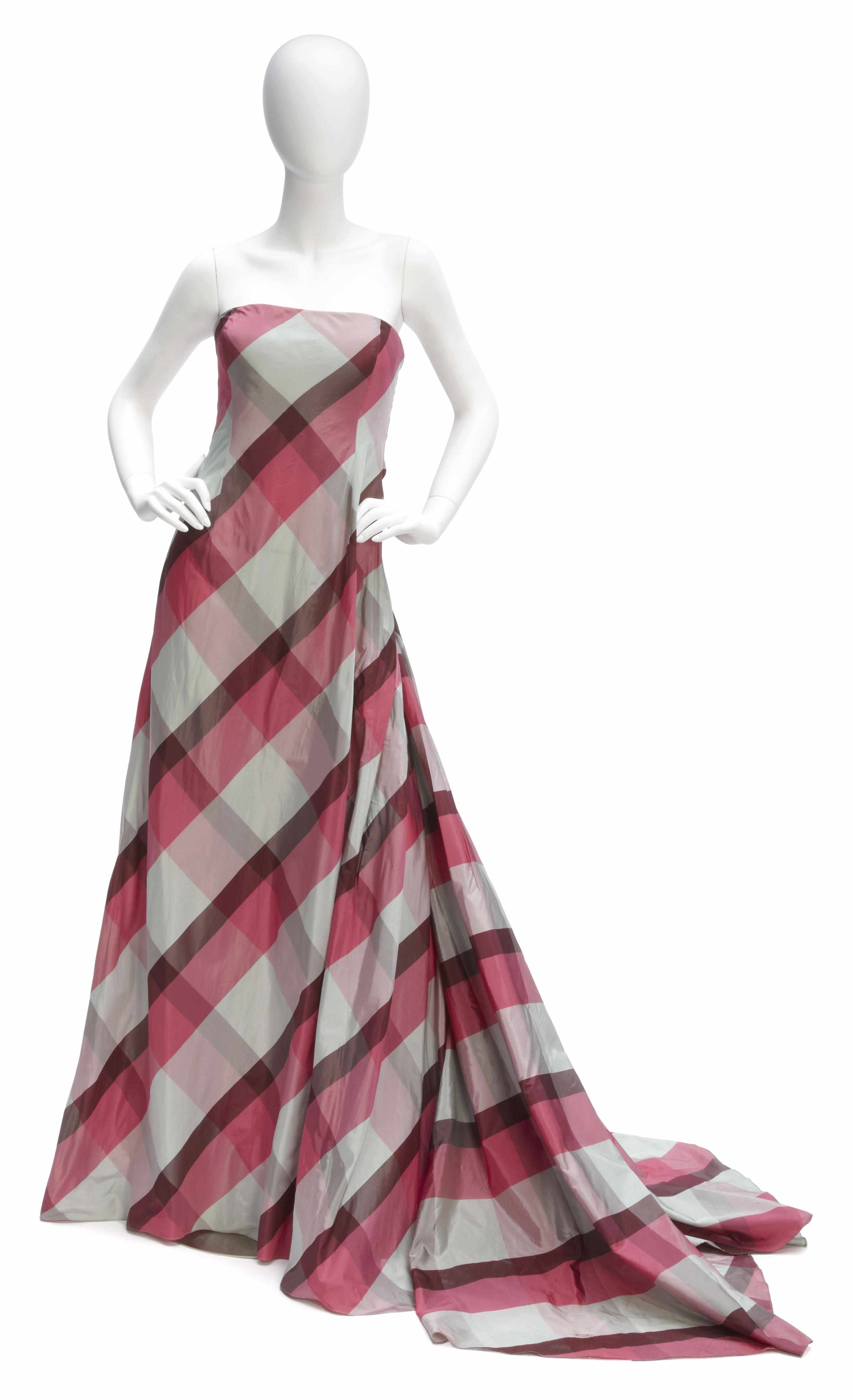 Appraisal: An Oscar de la Renta pink grey and burgundy plaid