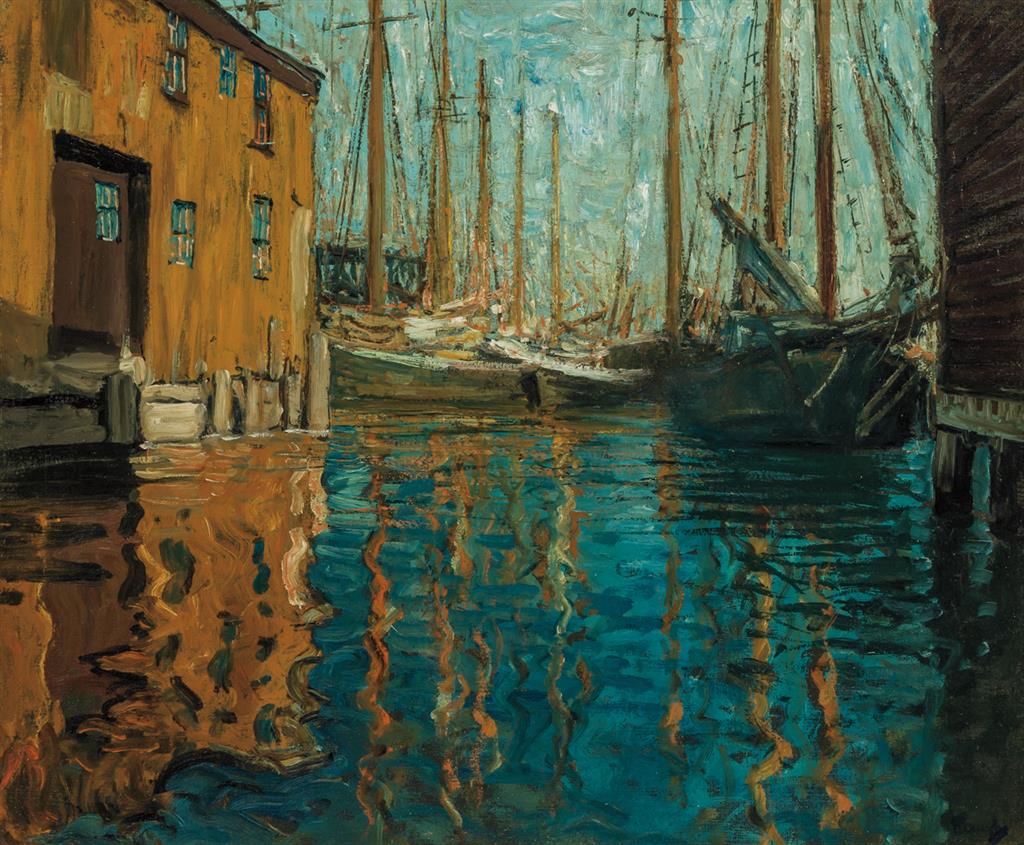 Appraisal: FREDERICK JUDD WAUGH American - Old Wharves-Gloucester oil on canvas