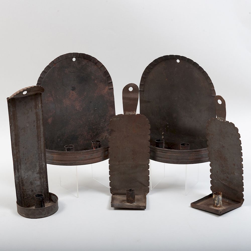 Appraisal: Group of Five American Tin Candle Sconces Comprising A pair