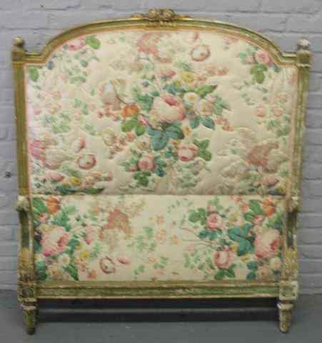 Appraisal: Upholstered and Gilt Wood Bed with Floral Pattern From an