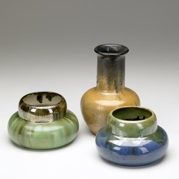 Appraisal: FULPER Three vases in assorted glazes BRUISE TO RIM OF