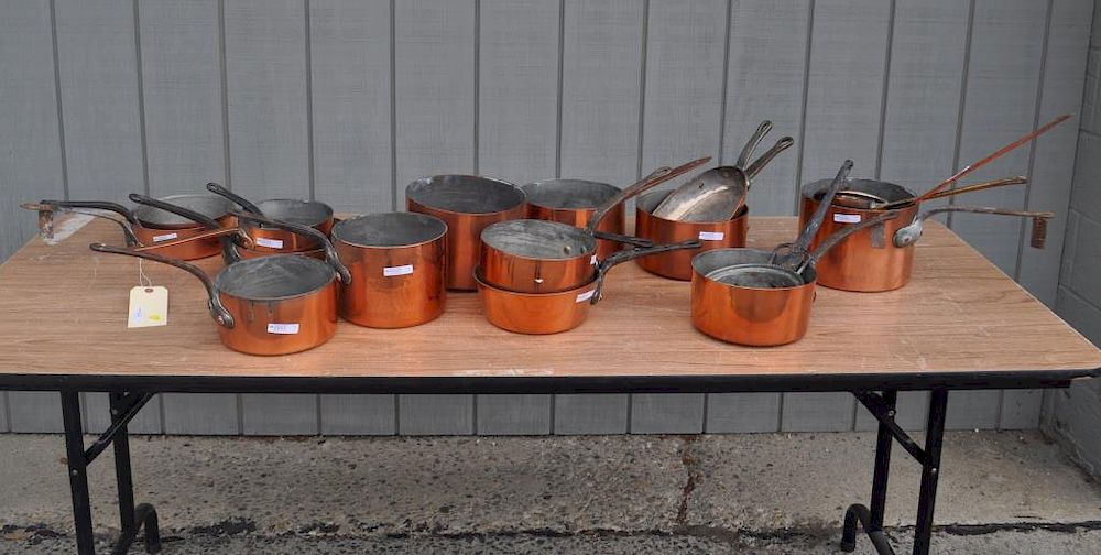 Appraisal: Group Sixteen Copper Saucepans Two Ladles eight marked Made In